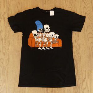The Simpsons Vintage Skeletons Watching TV Black Large T-Shirt Adult Cartoon Tee